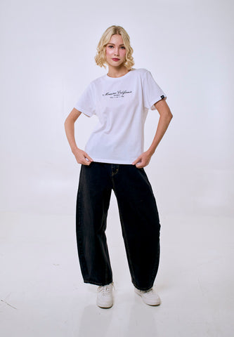 Mossimo Women's White Embroidered Logo Classic Fit Tee