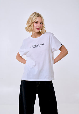 Mossimo Women's White Embroidered Logo Classic Fit Tee