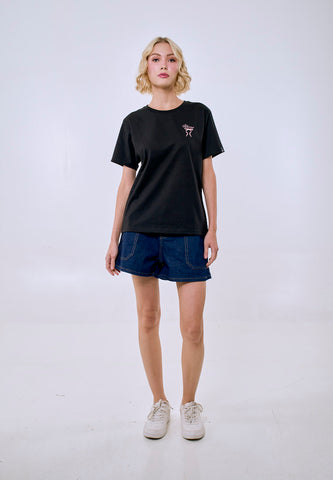 Mossimo Women's Black Basic Embroidery Logo Classic Fit Tee