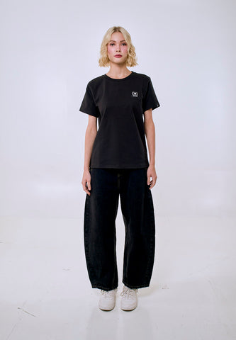 Mossimo Women's Black Twill Patch Logo Classic Fit Tee