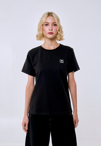 Mossimo Women's Black Twill Patch Logo Classic Fit Tee