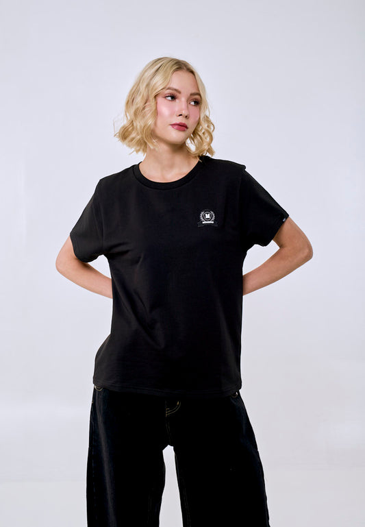 Mossimo Women's Black Twill Patch Logo Classic Fit Tee