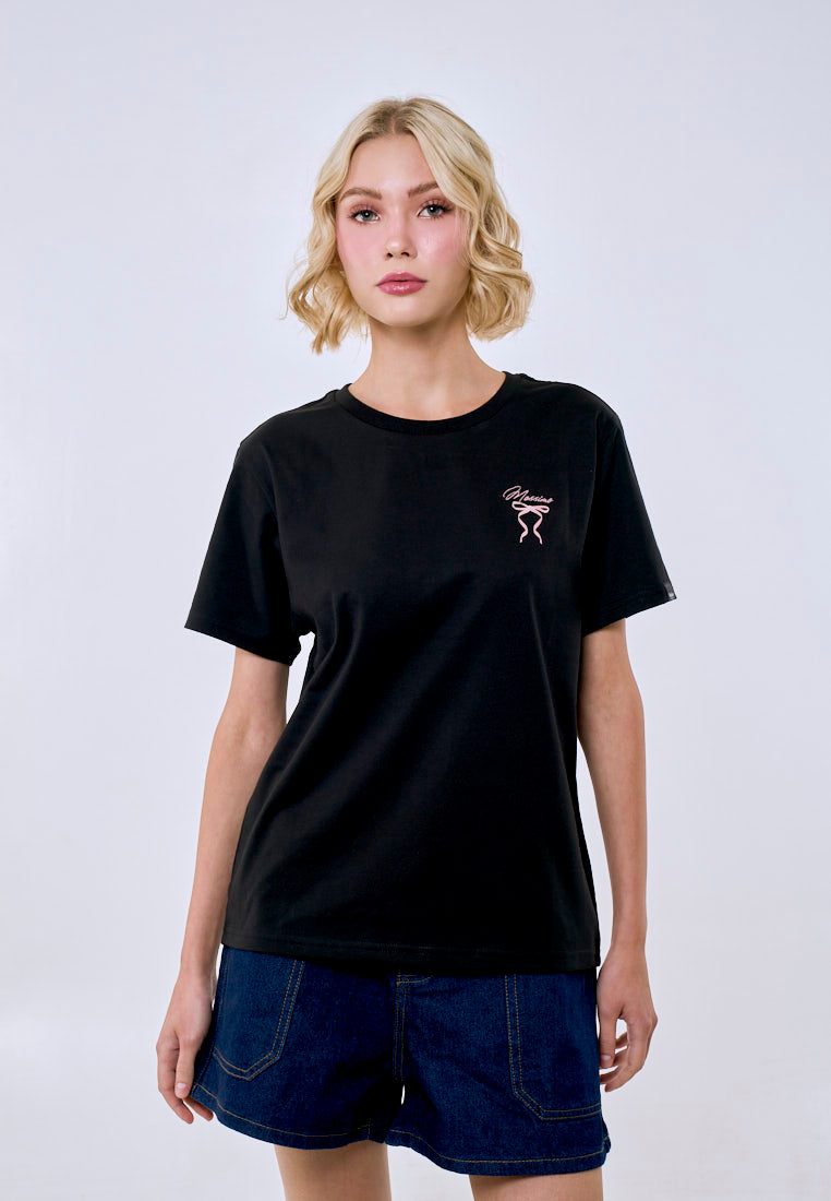 Mossimo Women's Black Basic Embroidery Logo Classic Fit Tee