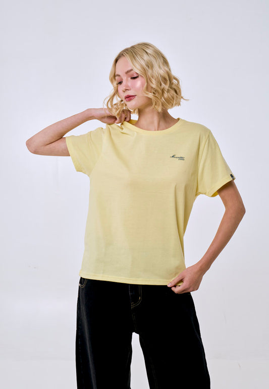 Mossimo Women's Canary Yellow Basic Logo Classic Fit Tee