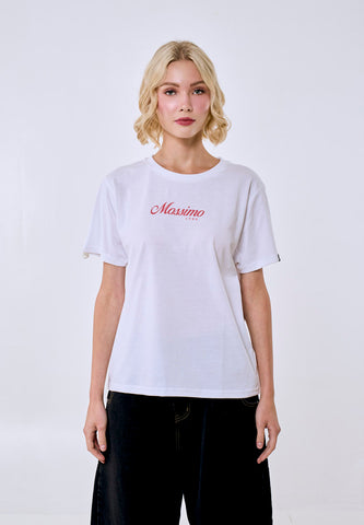 Mossimo Women's White Metallic Logo Classic Fit Tee