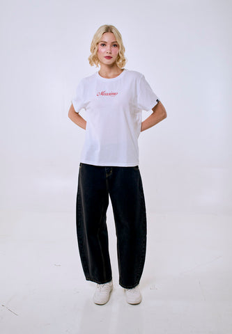 Mossimo Women's White Metallic Logo Classic Fit Tee