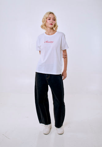 Mossimo Women's White Metallic Logo Classic Fit Tee