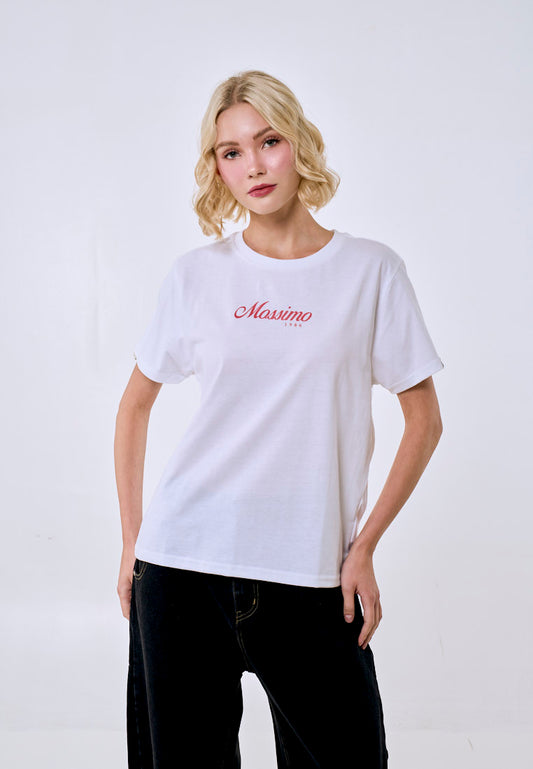 Mossimo Women's White Metallic Logo Classic Fit Tee
