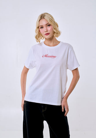 Mossimo Women's White Metallic Logo Classic Fit Tee