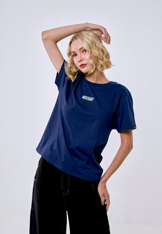 Mossimo Women's Navy Metallic Logo Classic Fit Tee