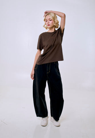 Mossimo Women's Choco Brown Tonal Embroidery Logo Classic Fit Tee