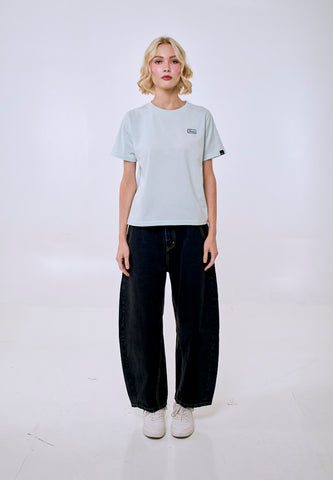 Mossimo Women's Pastel Blue Embroidery Patch Logo Comfort Fit Tee