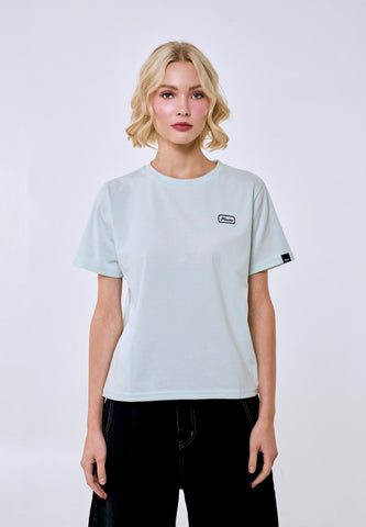 Mossimo Women's Pastel Blue Embroidery Patch Logo Comfort Fit Tee