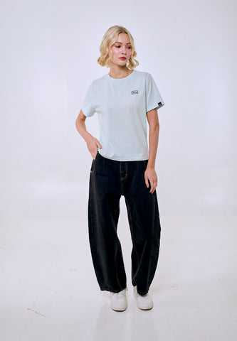 Mossimo Women's Pastel Blue Embroidery Patch Logo Comfort Fit Tee