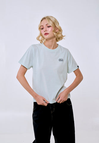 Mossimo Women's Pastel Blue Embroidery Patch Logo Comfort Fit Tee