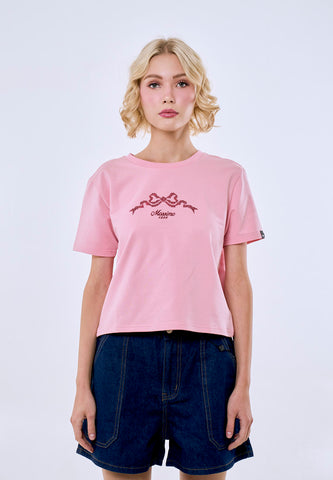 Mossimo Women's Crepe Pink Premium Classic Cropped Fit Tee