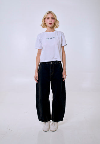 Mossimo Women's White Embroidered Logo Classic Cropped Fit Tee