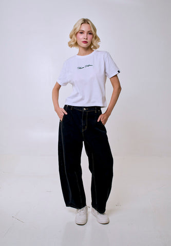Mossimo Women's White Embroidered Logo Classic Cropped Fit Tee