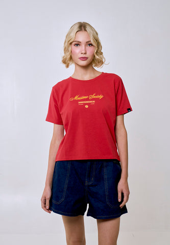 Mossimo Women's Cranberry Small Embroidered Logo Classic Cropped Fit Tee