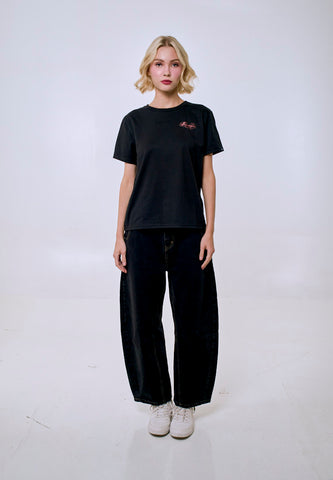 Mossimo Women's Black Metallic Logo Classic Fit Tee