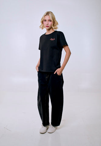 Mossimo Women's Black Metallic Logo Classic Fit Tee