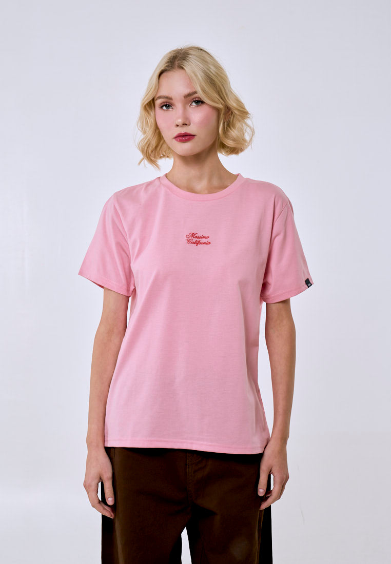 Mossimo Women's Crepe Pink Basic Embroidery Logo Classic Fit Tee