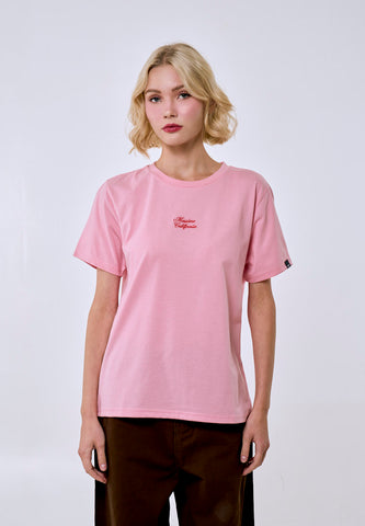 Mossimo Women's Crepe Pink Basic Embroidery Logo Classic Fit Tee