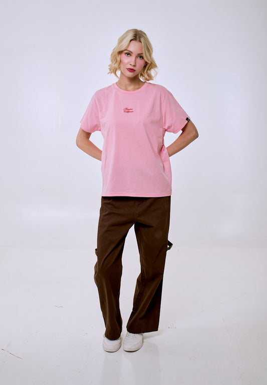 Mossimo Women's Crepe Pink Basic Embroidery Logo Classic Fit Tee