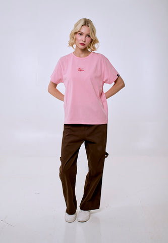 Mossimo Women's Crepe Pink Basic Embroidery Logo Classic Fit Tee