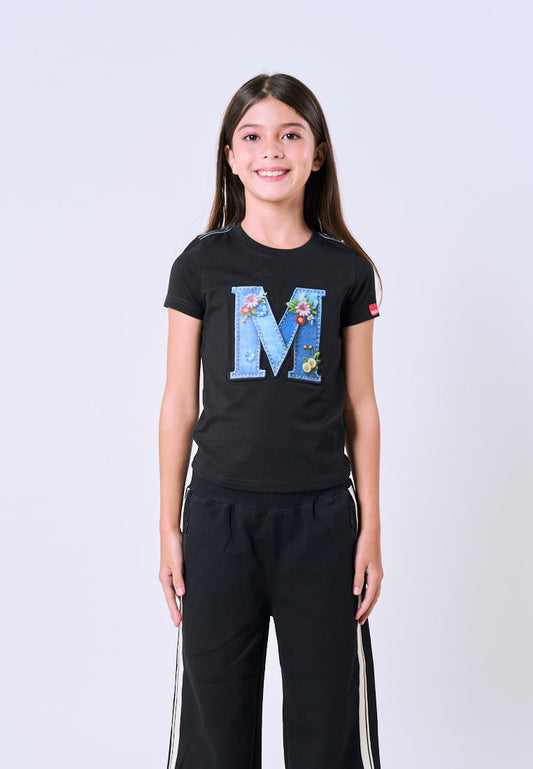 Mossimo Kids Black Basic Graphic Tshirt w/ Embossed For Girl