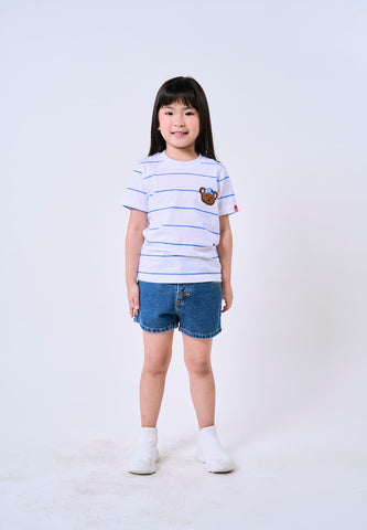 Mossimo Kids White Blue Unisex MossyBear Stripes Tshirt For Girls For Boys