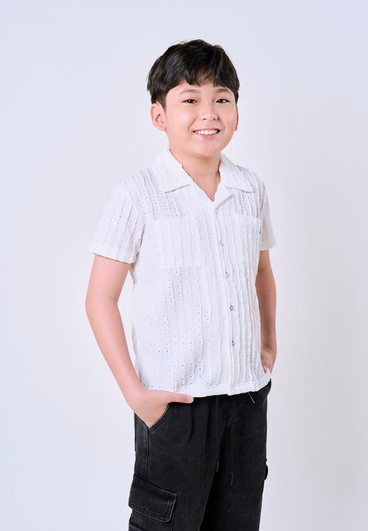 Mossimo Kids White Woven Collar Loose Fit with 2 Pockets Polo- For Boys