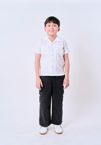 Mossimo Kids White Woven Collar Loose Fit with 2 Pockets Polo- For Boys