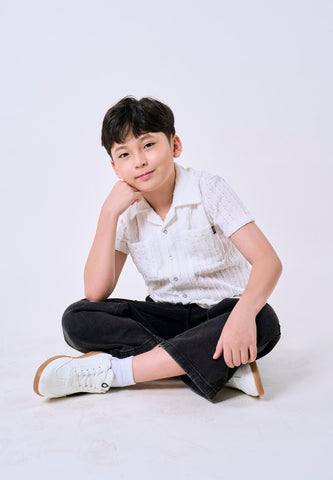 Mossimo Kids White Woven Collar Loose Fit with 2 Pockets Polo- For Boys