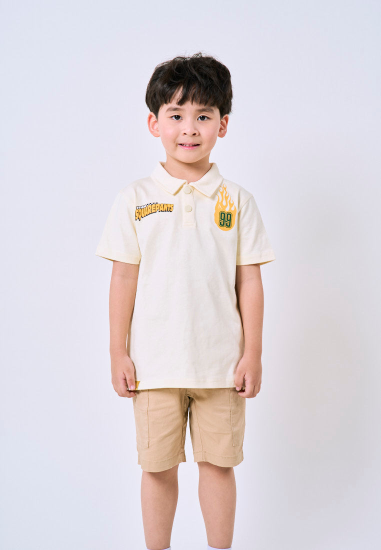 Mossimo Kids Spongebob Beige Woven Racing Unisex Polo Shirt For Boys For Girls