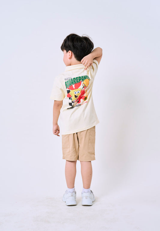 Mossimo Kids Spongebob Beige Woven Racing Unisex Polo Shirt For Boys For Girls