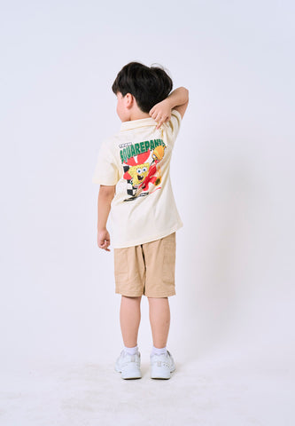 Mossimo Kids Spongebob Beige Woven Racing Unisex Polo Shirt For Boys For Girls