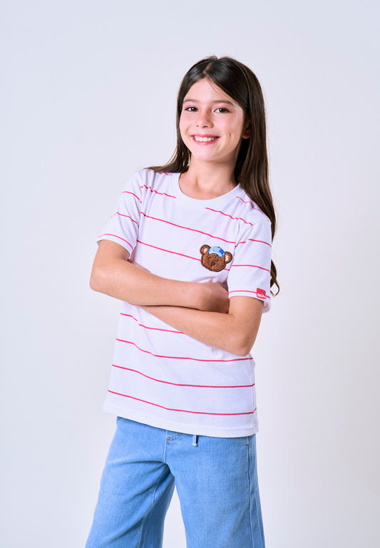 Mossimo Kids White Pink Unisex MossyBear Stripes Tshirt For Girls For Boys