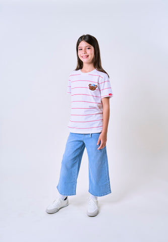 Mossimo Kids White Pink Unisex MossyBear Stripes Tshirt For Girls For Boys