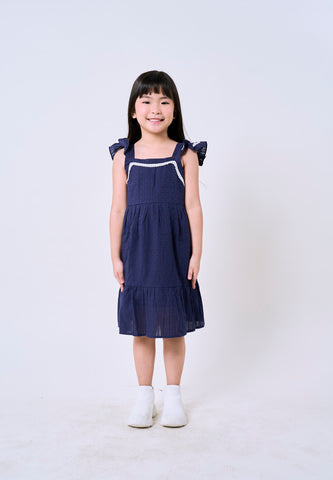 Mossimo Kids Girls Dark Blue Ruffle Trim Topstiitched Dress