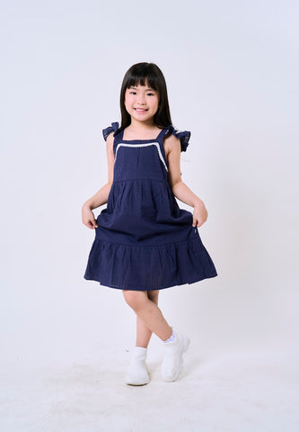 Mossimo Kids Girls Dark Blue Ruffle Trim Topstiitched Dress