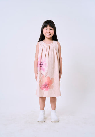 Mossimo Kids Girls Beige Pleated Watercolor Floral Sun Dress