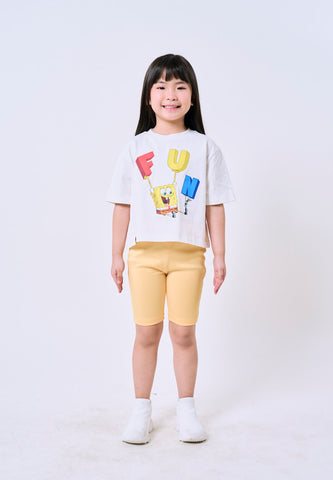 Mossimo Kids Spongebob Beige Yellow Tshirt & Short Leggings Set For Girls