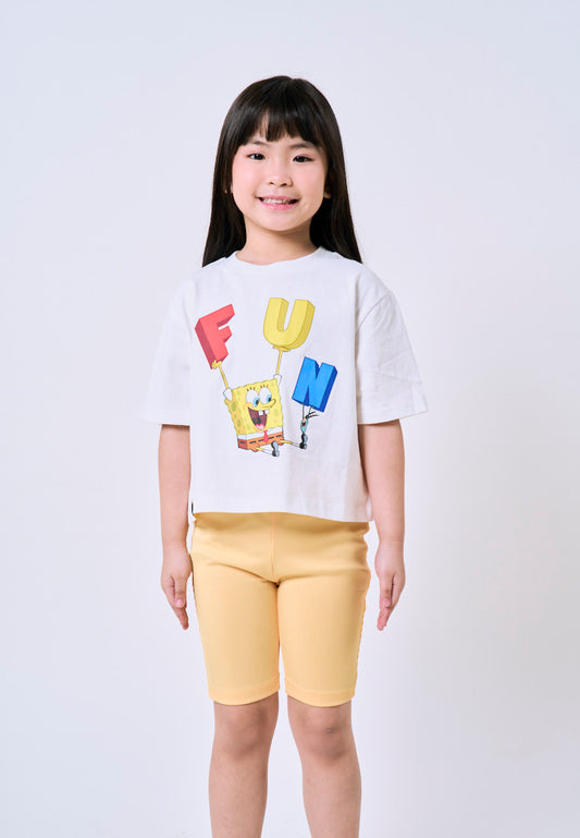 Mossimo Kids Spongebob Beige Yellow Tshirt & Short Leggings Set For Girls
