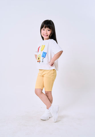 Mossimo Kids Spongebob Beige Yellow Tshirt & Short Leggings Set For Girls