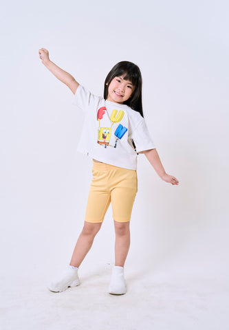 Mossimo Kids Spongebob Beige Yellow Tshirt & Short Leggings Set For Girls