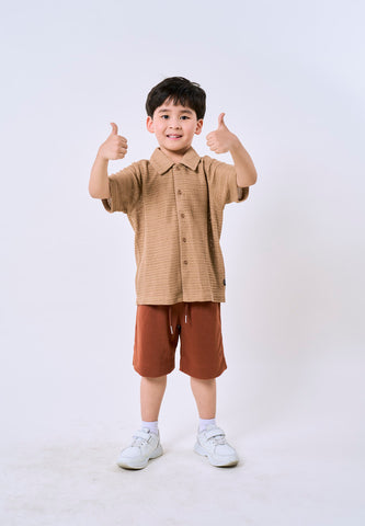 Mossimo Kids Boys' Brown Oat Boxy Textured Knit Polo & Short Set