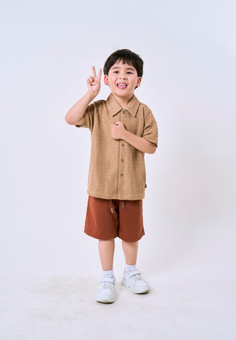 Mossimo Kids Boys' Brown Oat Boxy Textured Knit Polo & Short Set