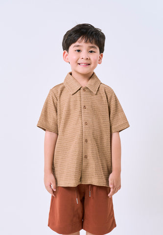 Mossimo Kids Boys' Brown Oat Boxy Textured Knit Polo & Short Set