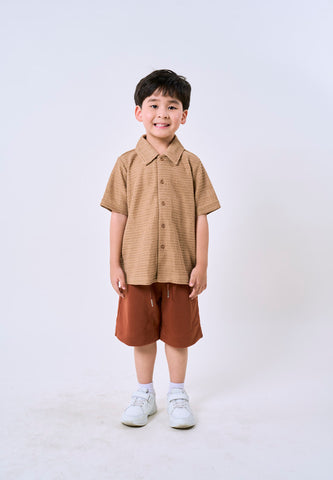 Mossimo Kids Boys' Brown Oat Boxy Textured Knit Polo & Short Set